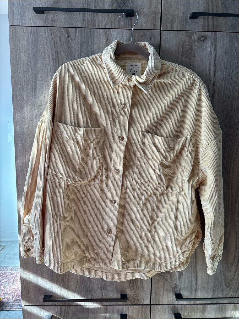 Billabong Butter Yellow Corduroy Button Shirt Women Medium Oversized Skate Soft - Picture 2 of 14